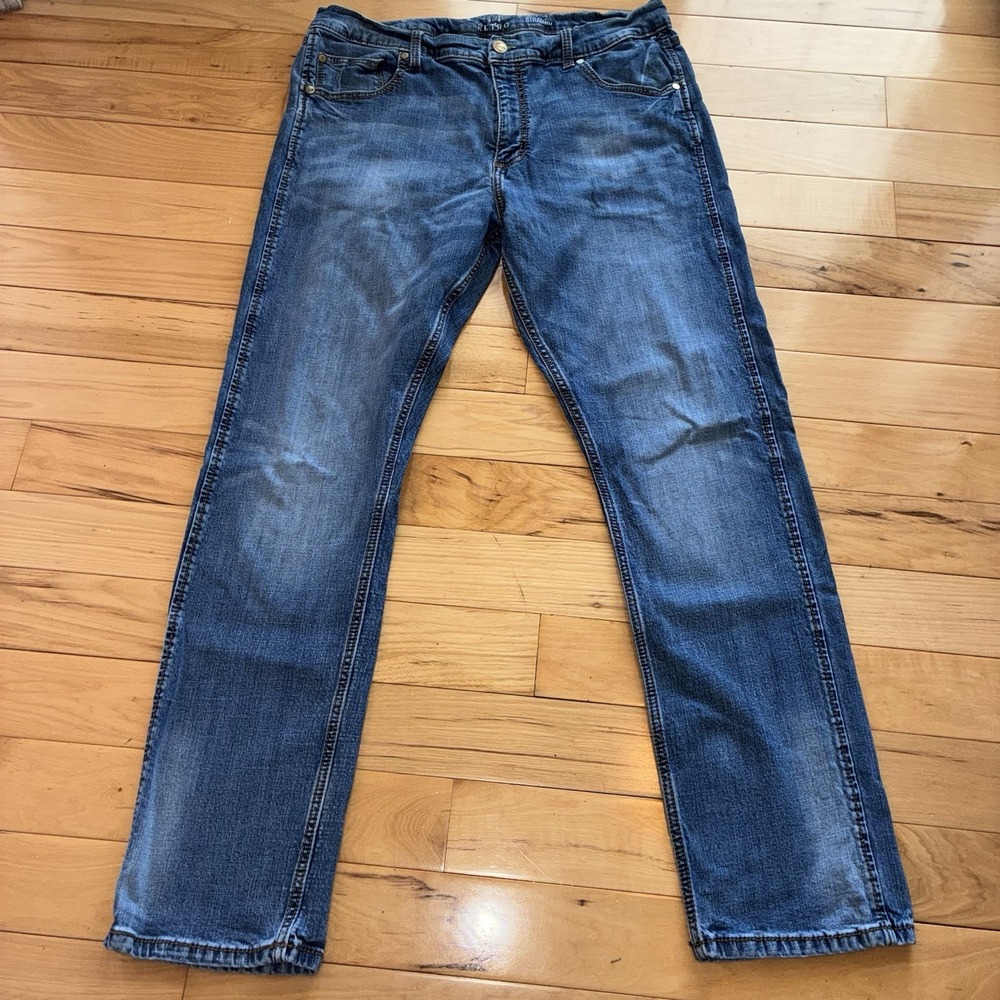 Wrangler Jeans Men's 38x34 Blue Retro Slim Fit Straight Boot Western Denim